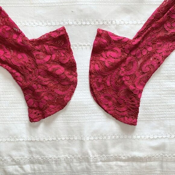 NWT ADELYN RAE RASPBERRY RED TIE NECK LACE LONG SLEEVE COCKTAIL DRESS - S - Picture 9 of 11